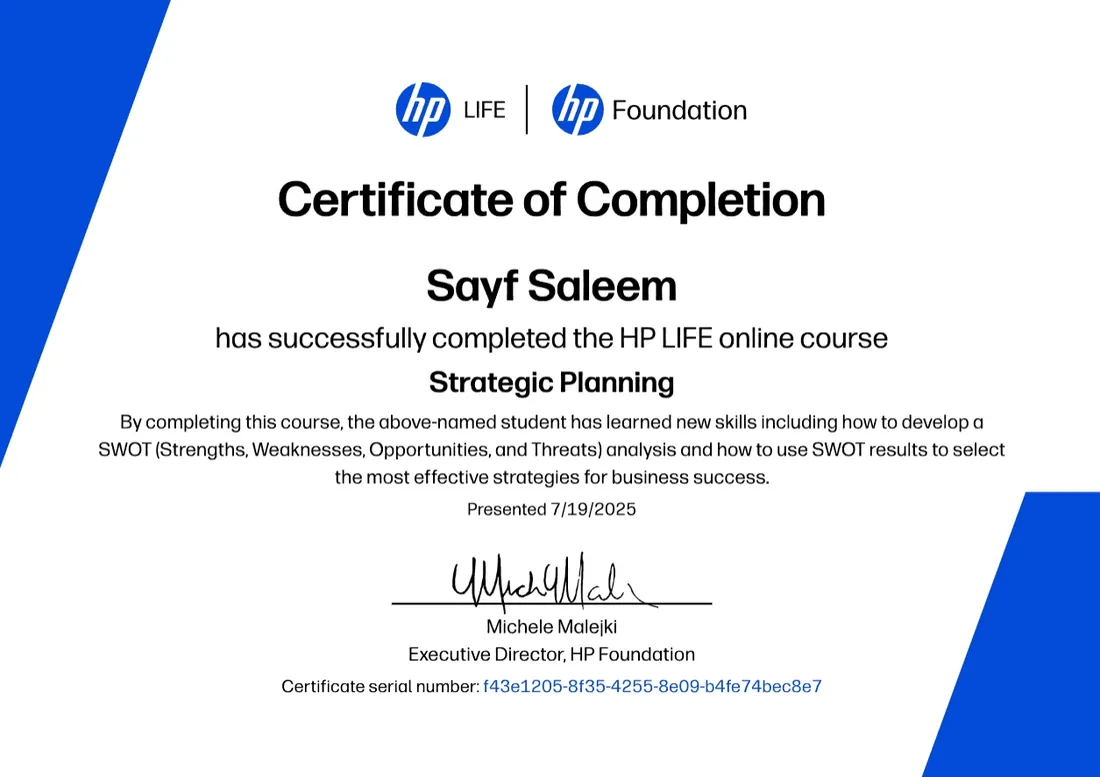 Certificate: Strategic Planning, HP · 2025
